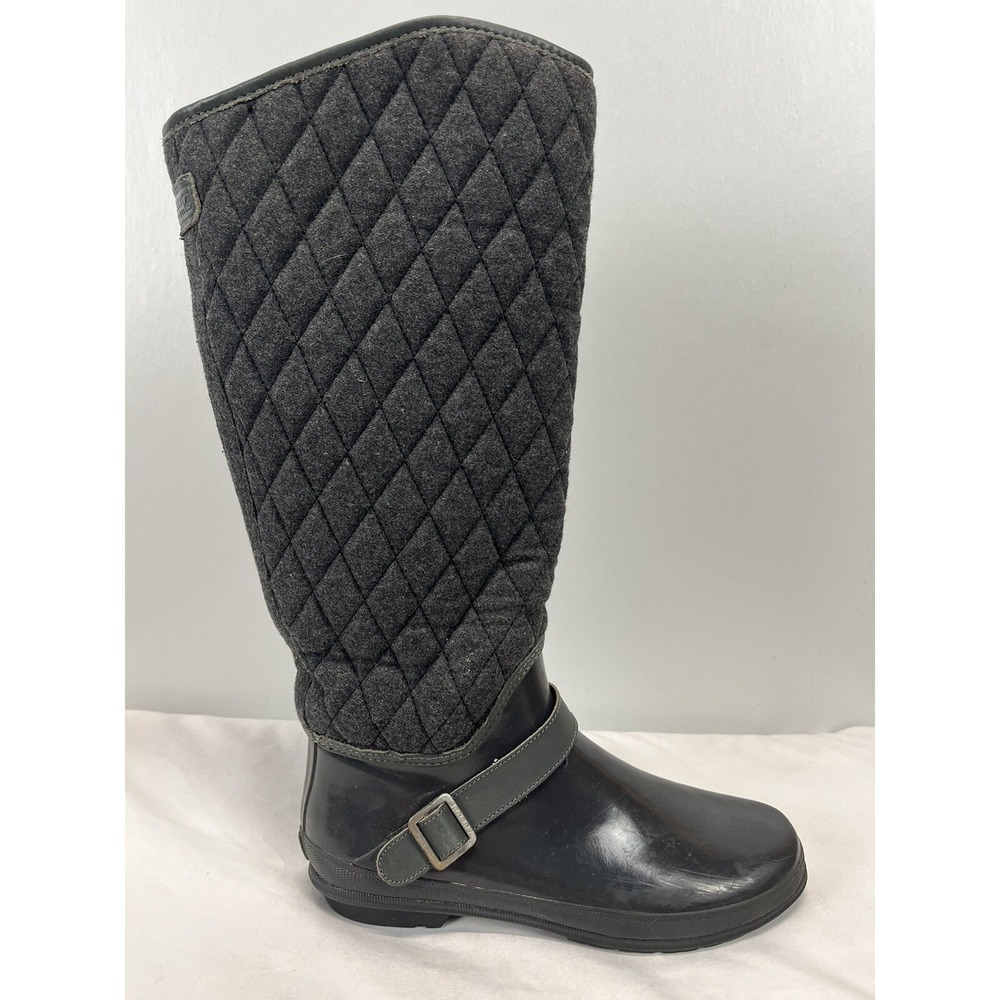 Sperry Top Sider Hingham Quilted Tall Rain Boots Sz 8 GUC Gray womens